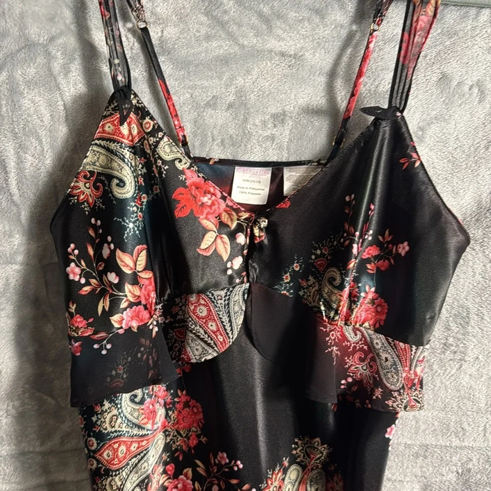 slip nightgown dress matching robe floral black size 10/12 m Y2K romantic nighty
